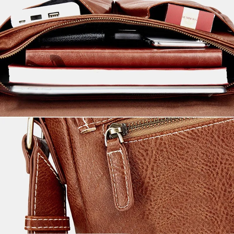 Men PU Leather Vintage Multi-pocket Waterproof Crossbody Bag Casual Wild Large Capacity Shoulder