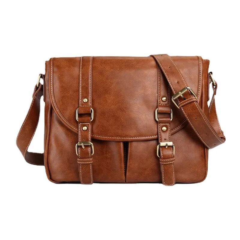 Men PU Leather Vintage Multi-pocket Waterproof Crossbody Bag Casual Wild Large Capacity Shoulder