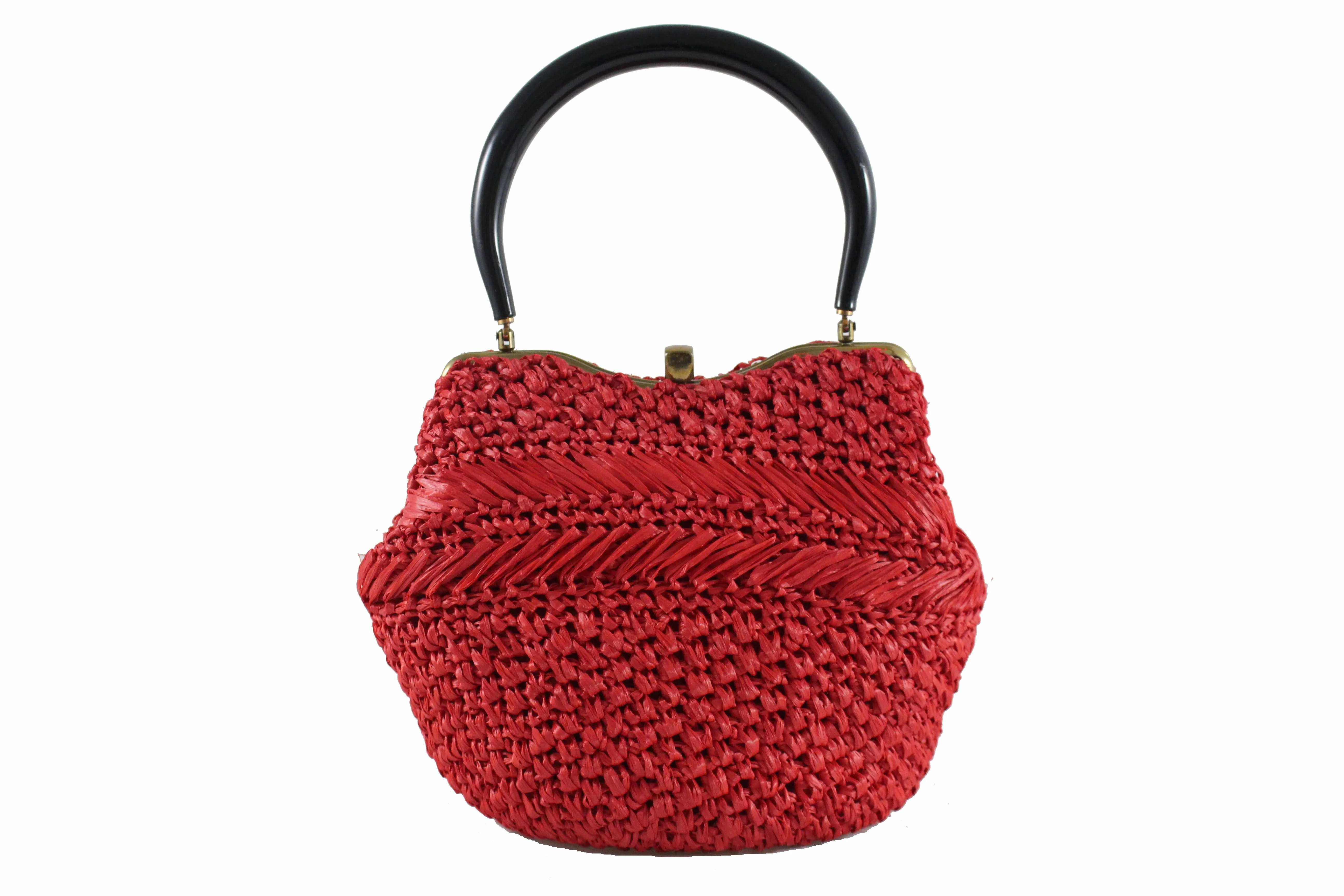 MORRIS MOSKOWITZ red raffia handbag with lucite handle