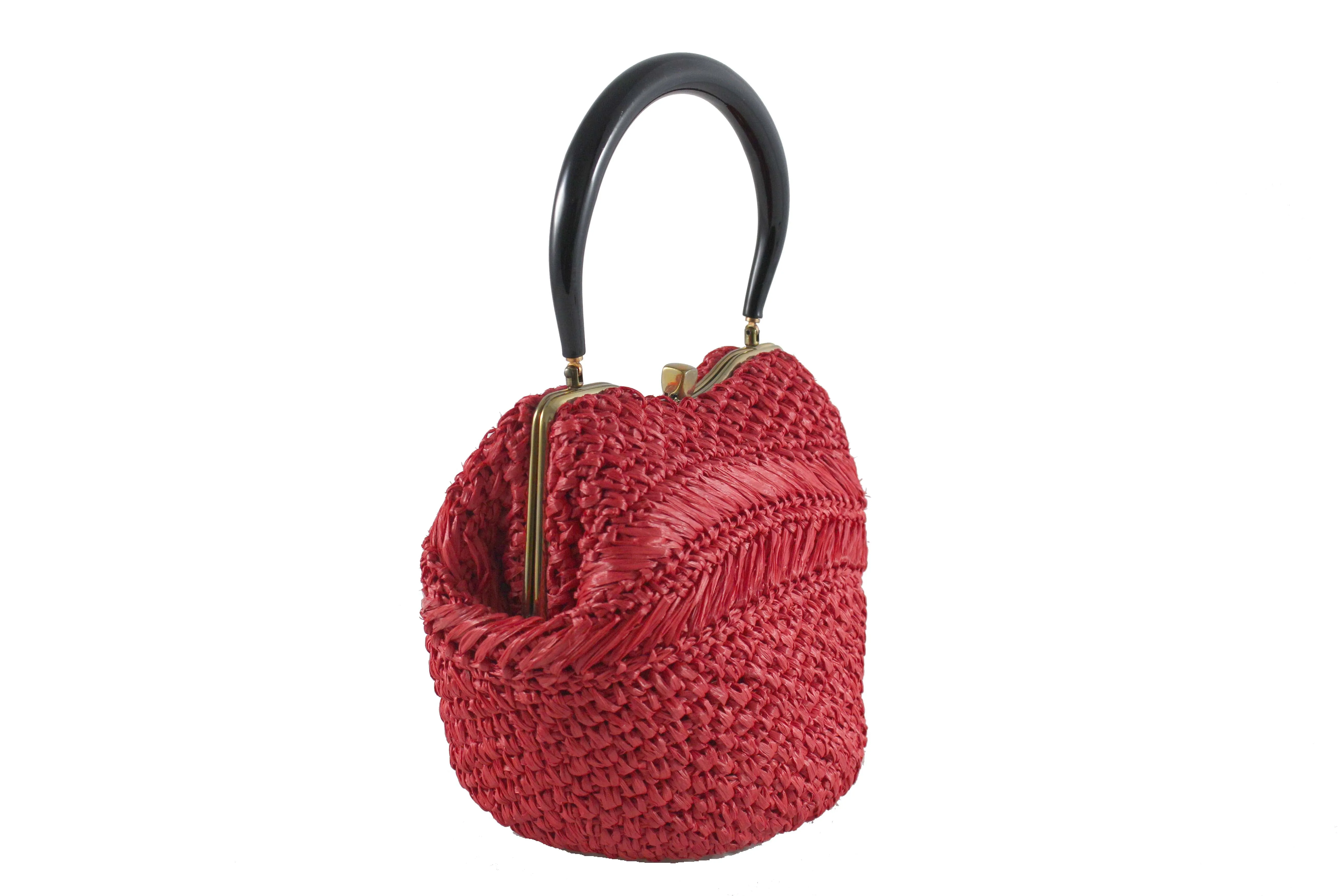 MORRIS MOSKOWITZ red raffia handbag with lucite handle