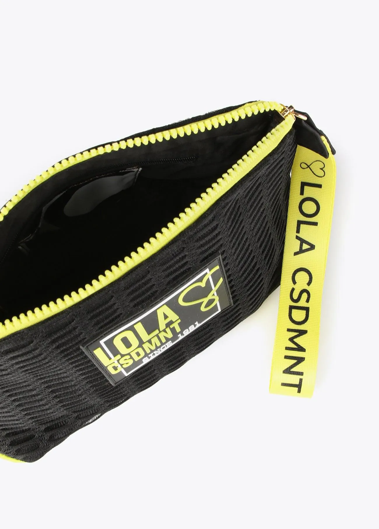 Neon logo mesh toiletry bag