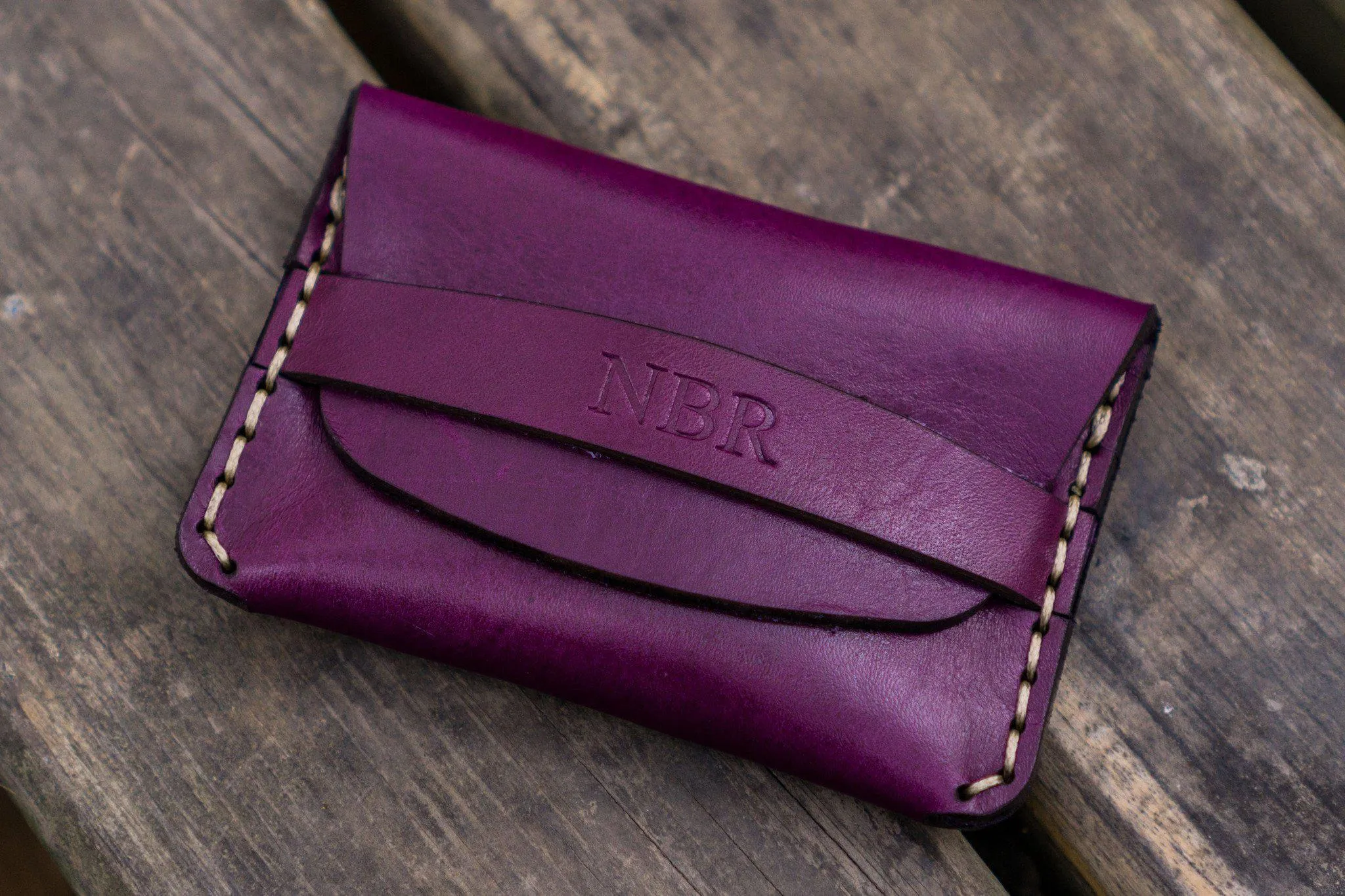 No.36 Personalized Basic Flap Handmade Leather Wallet - Purple