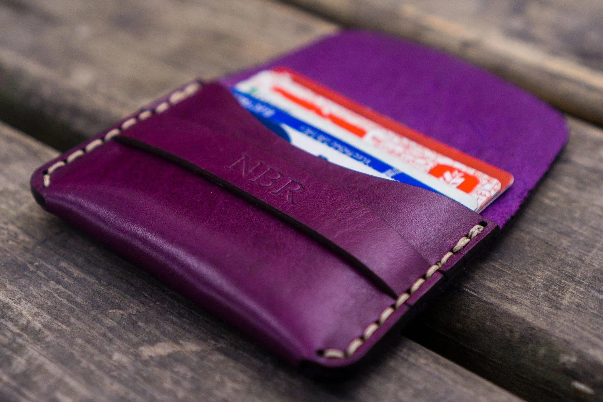 No.36 Personalized Basic Flap Handmade Leather Wallet - Purple