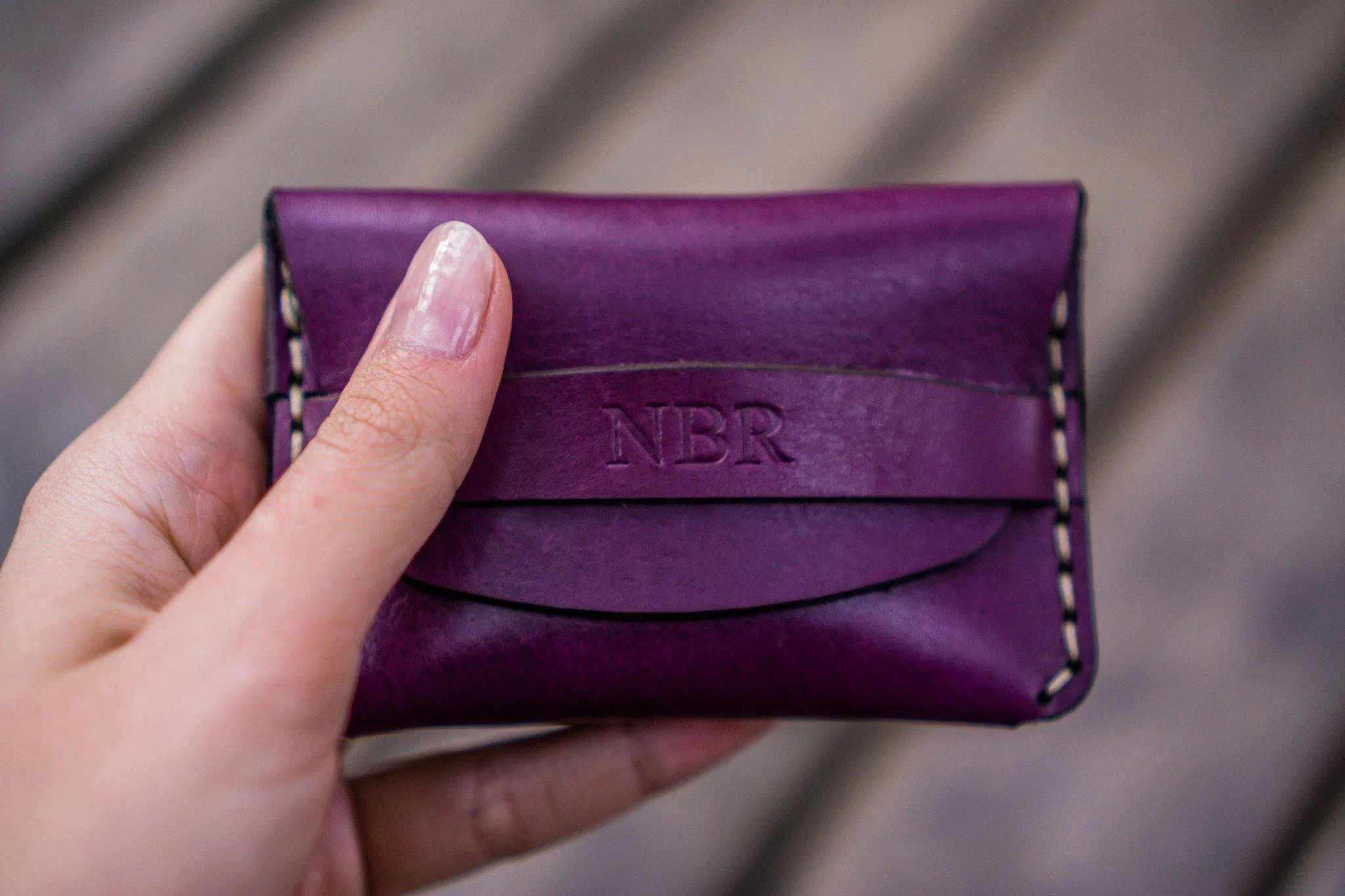 No.36 Personalized Basic Flap Handmade Leather Wallet - Purple