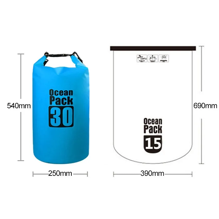 Outdoor Waterproof Double Shoulder Bag Dry Sack PVC Barrel Bag, Capacity: 30L (Black)