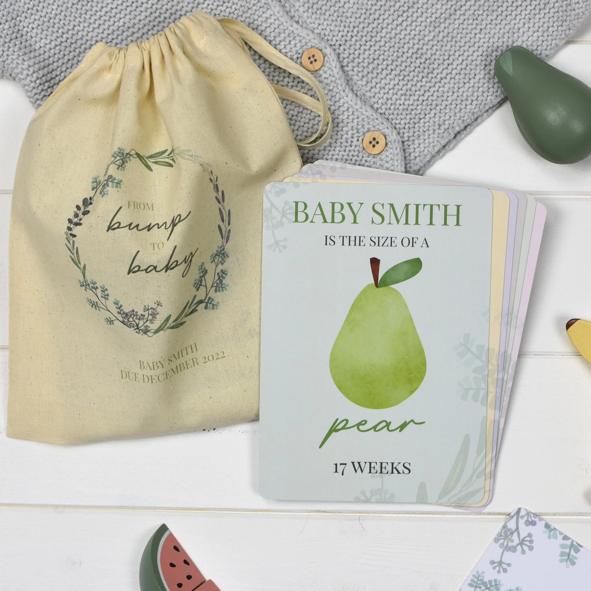 Personalised Bump to Baby Milestone Cards in Drawstring Bag