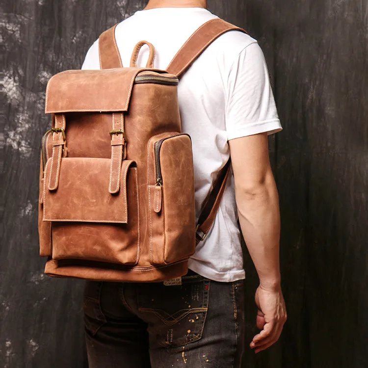 Personalized Large Leather Backpack, Travel Rucksack, Weekend Bag For Men & Women, Best Gift for Men