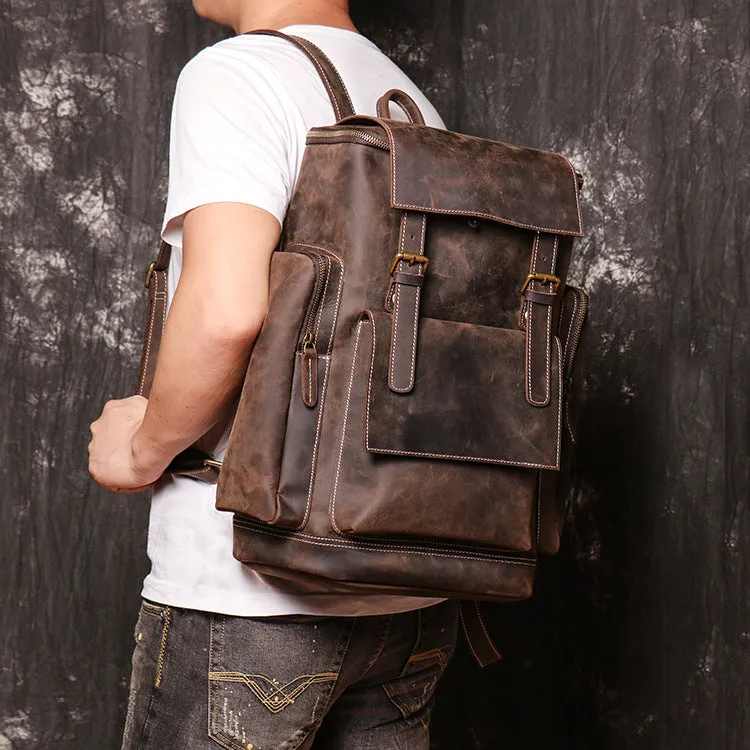 Personalized Large Leather Backpack, Travel Rucksack, Weekend Bag For Men & Women, Best Gift for Men