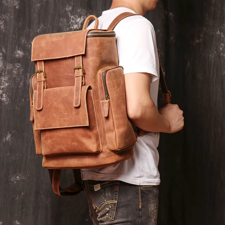 Personalized Large Leather Backpack, Travel Rucksack, Weekend Bag For Men & Women, Best Gift for Men