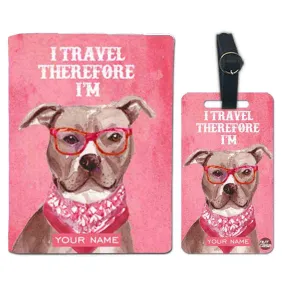 Personalized Passport Cover Baggage Tag Set - Pink Hipster Lab Dog