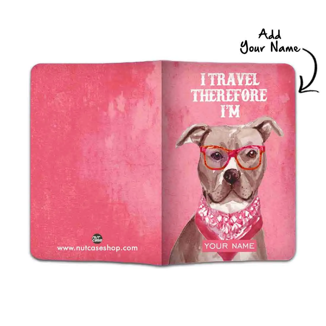 Personalized Passport Cover Baggage Tag Set - Pink Hipster Lab Dog