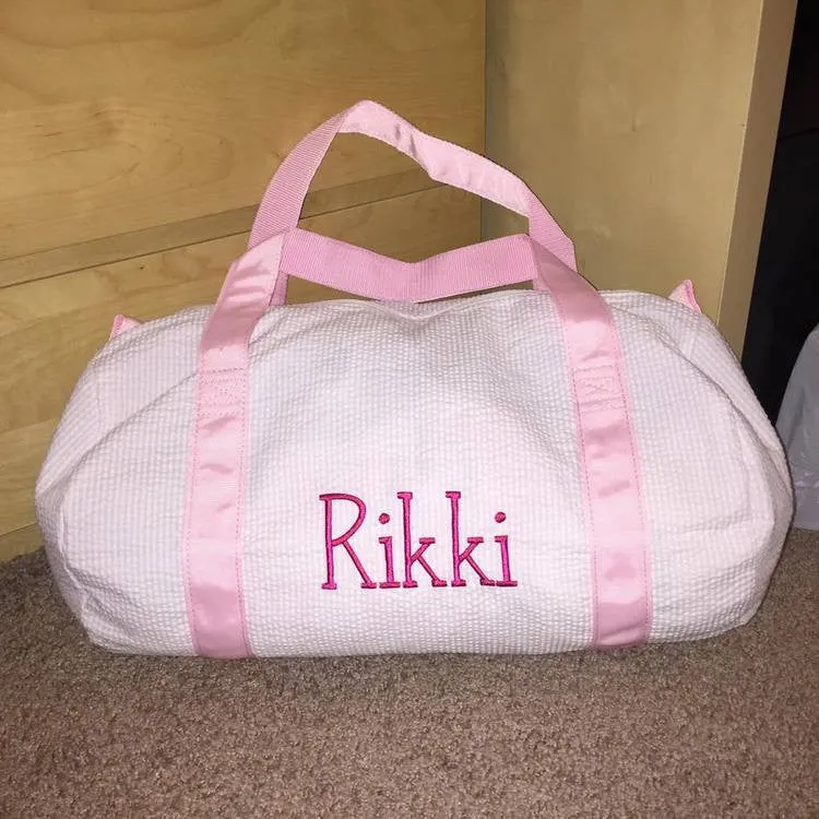 Pink Seersucker Medium Duffle