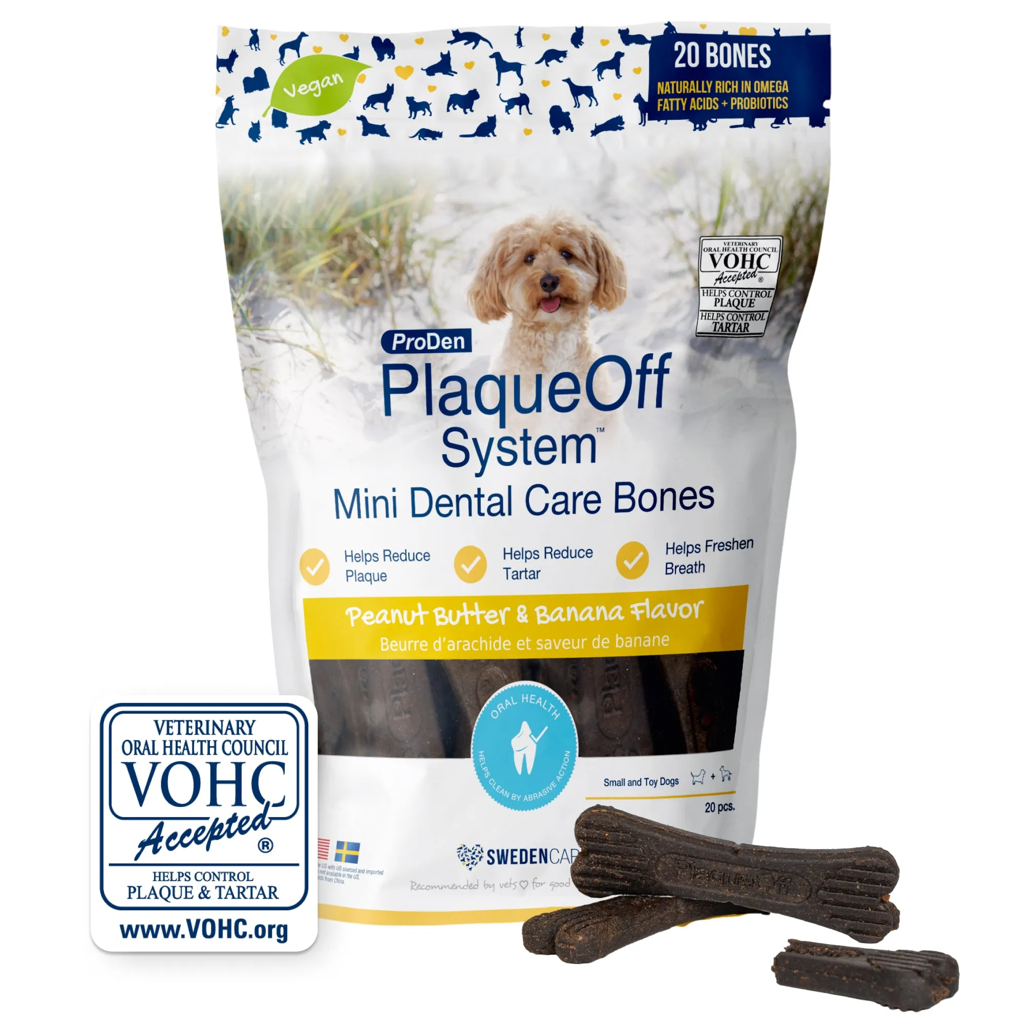 ProDen PlaqueOff® System Mini Dental Care Bones - Peanut Butter & Banana Flavor (Bag)