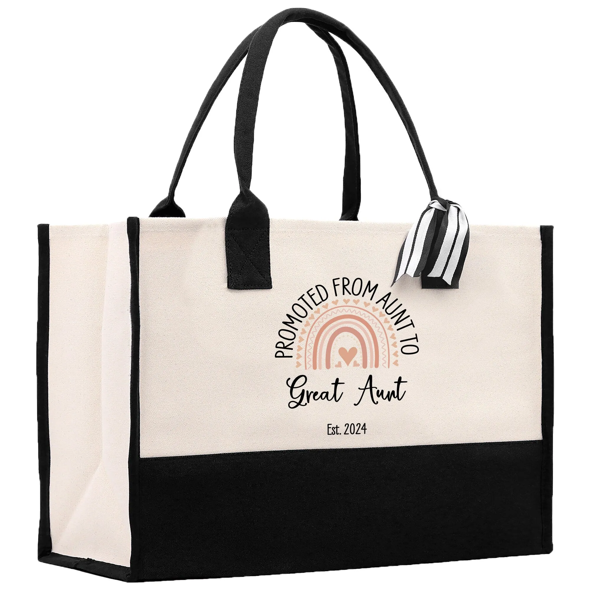 Promoted From Aunt To Great Aunt EST Year 2024 Cotton Canvas Tote Bag Birthday Gift For Auntie Bag New Auntie Gift Tote Bag (GATB1001)