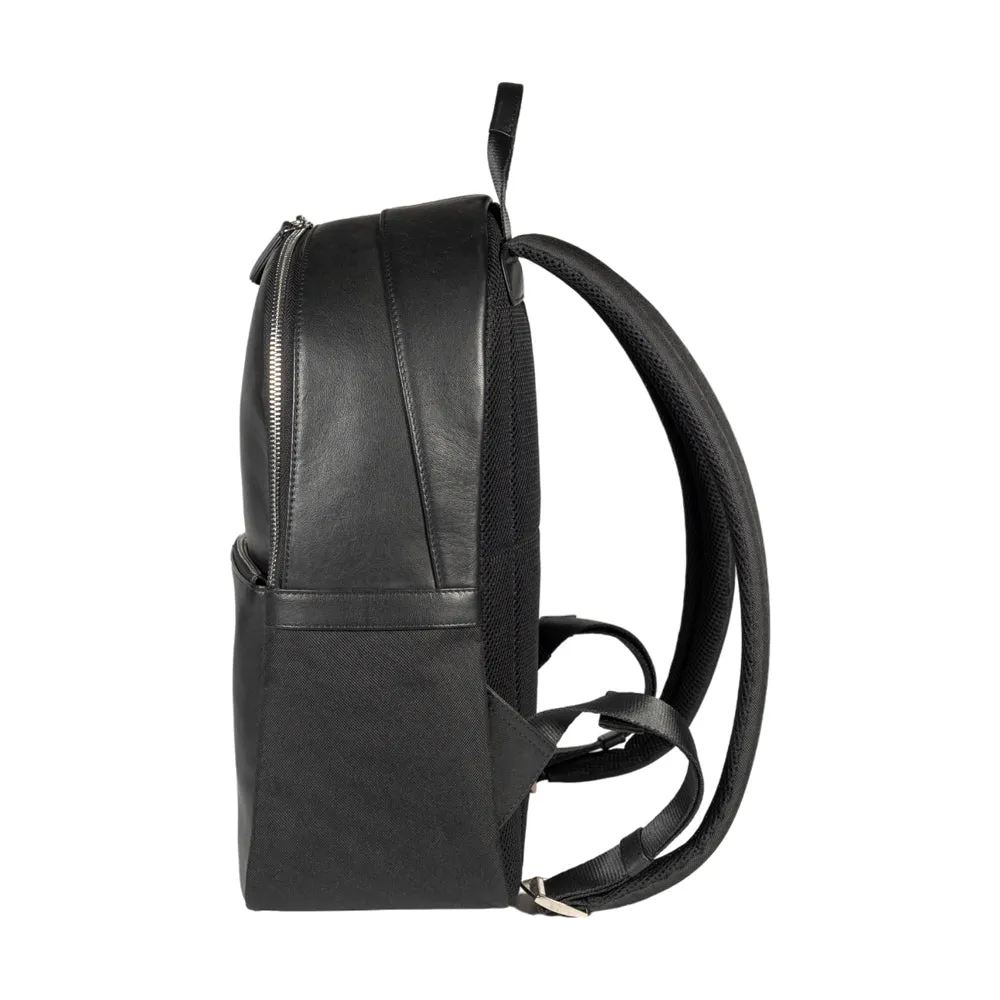 RB2001A | Nylon/Genuine Leather Netbook/Tablet Backpack, with light grain. Zip closure and adjustable shoulder straps - Black color - Dimensions: 27 x 38 x 14 cm. Packaging: Non-woven fabric bag