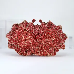 Red Rose Rhinestone Floral Wedding Bag, Statement Bag, Evening Clutch, Bridal Clutch, Bridal Bag, Red Cross Body Bag