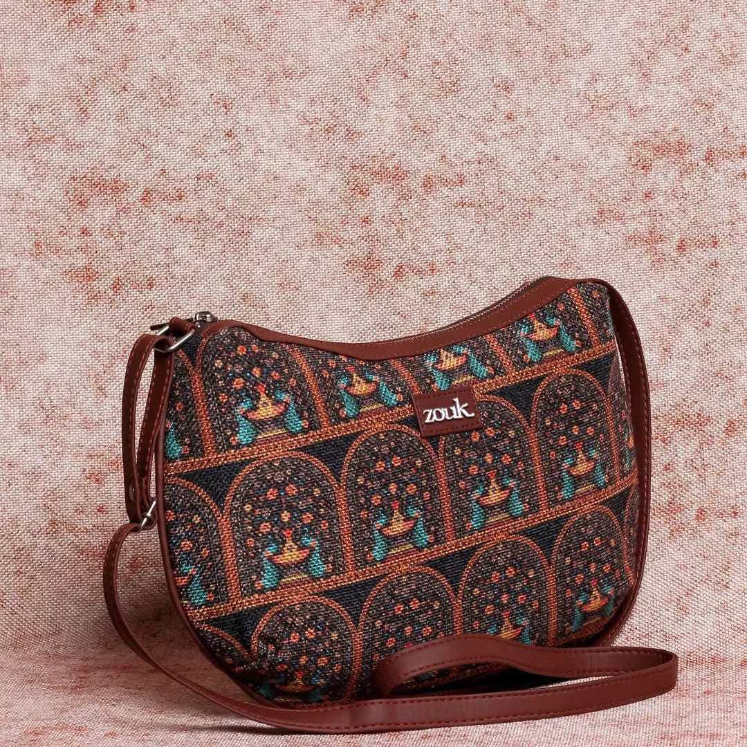 Royal Indian Peacock Print Structured Shoulder Bag