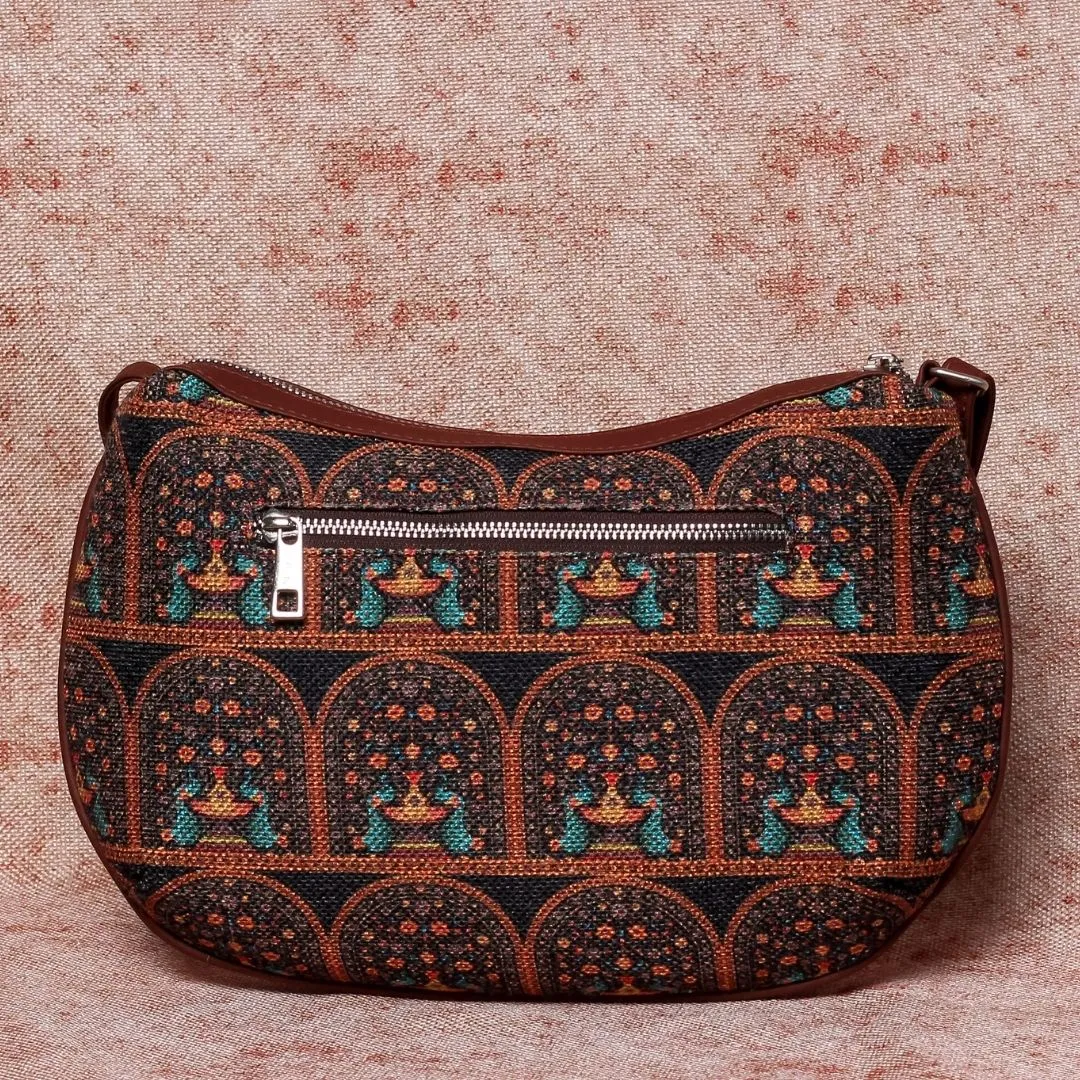 Royal Indian Peacock Print Structured Shoulder Bag