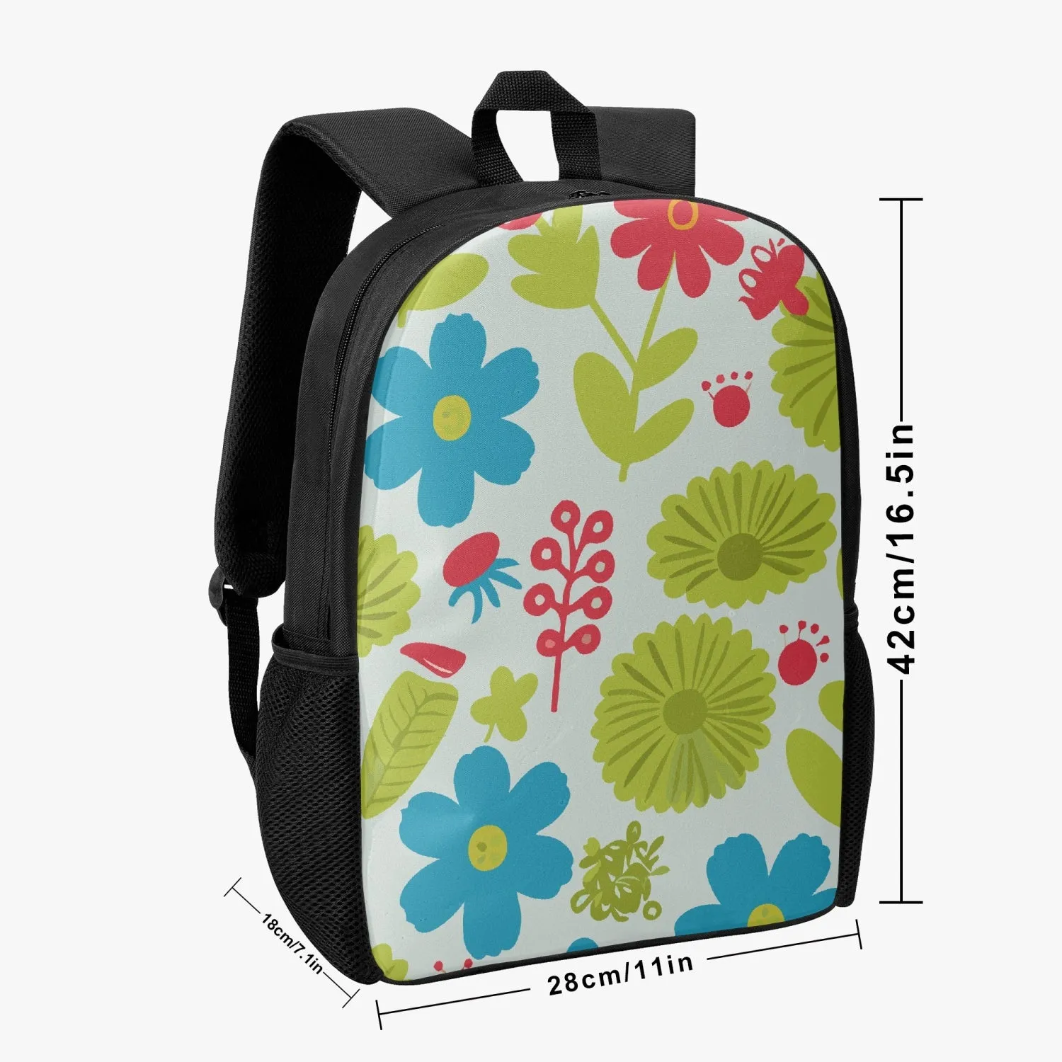 Sac à dos d'école pour enfant "Motif floral vert, bleu et rouge" (201)