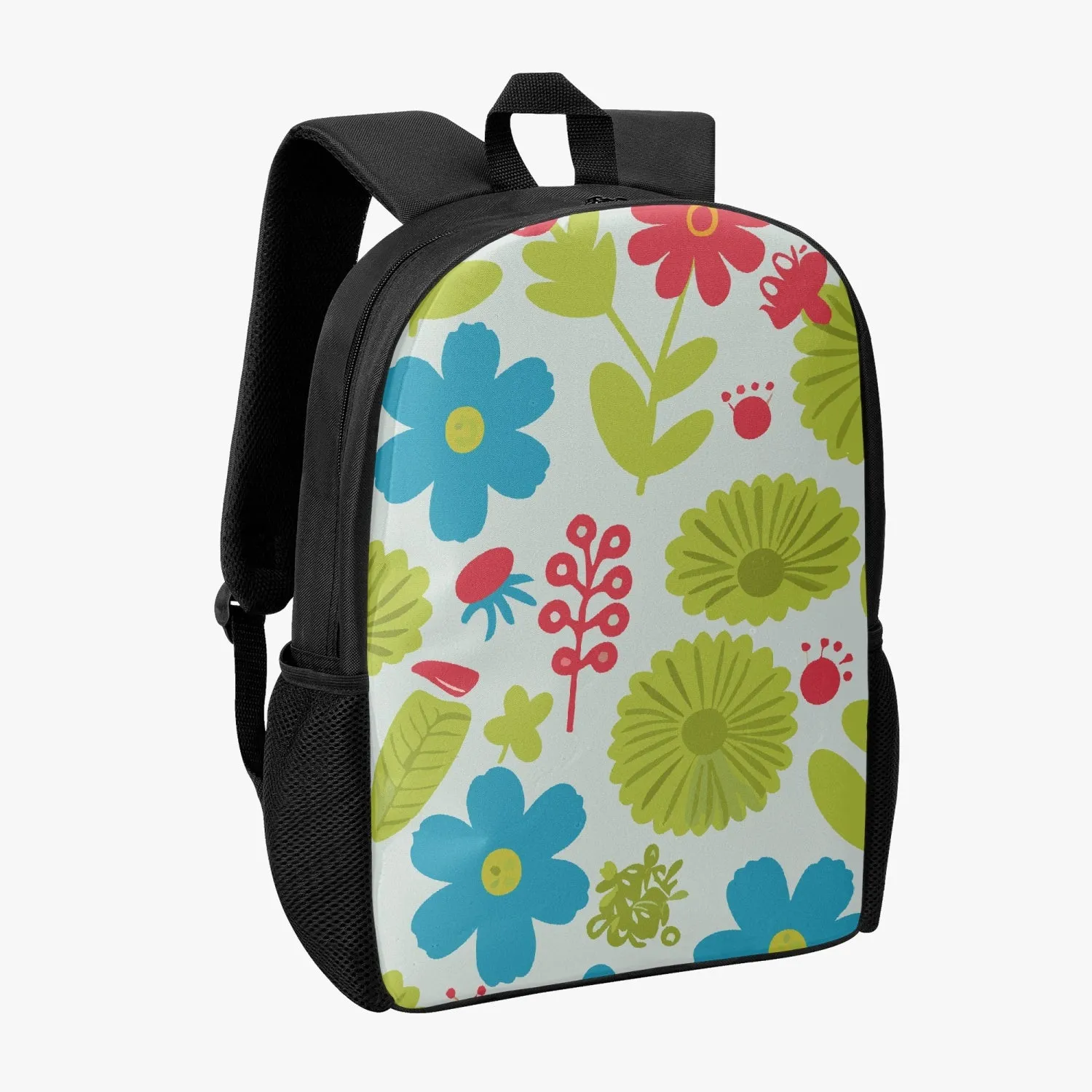 Sac à dos d'école pour enfant "Motif floral vert, bleu et rouge" (201)