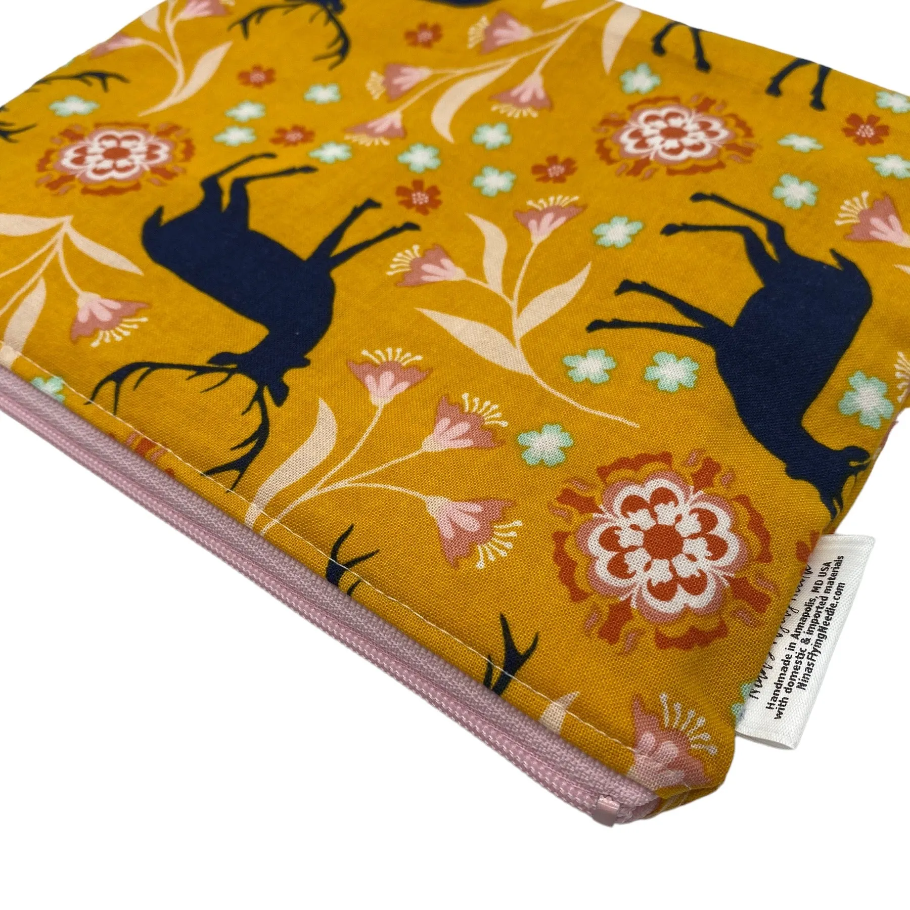 Sandwich Sized Reusable Zippered Bag Deer and Floral