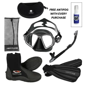 Sharkskin Accelerate Ultimate SeaClear Mask, EasyClear Dry Snorkel Neptune Explorer Dive Boots, F4 Accelerate Fin Package   Free Anti-fog