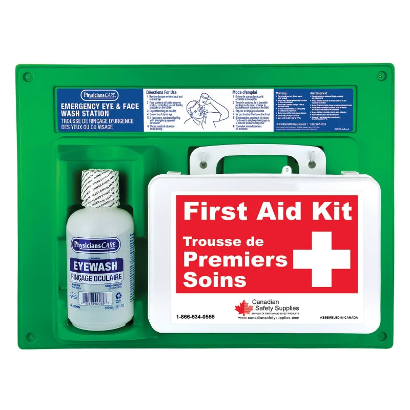 Single Eyewash Station with 500 ml Eyewash Bottle and Type 2 First Aid Kit