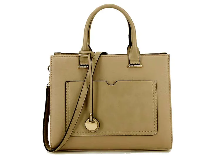 SMALL TAUPE BEIGE SMART MULTI COMPARTMENT HANDBAG WITH LONG SHOULDER STRAP