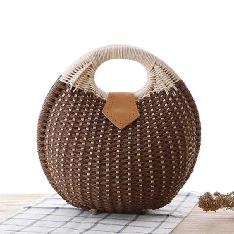 Snail Beach Straw Tote Bag with Rattan Wrapped Handle