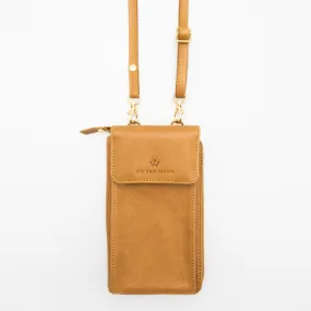 Toffee Leather Phone Purse Bag (w Gold Fittings)