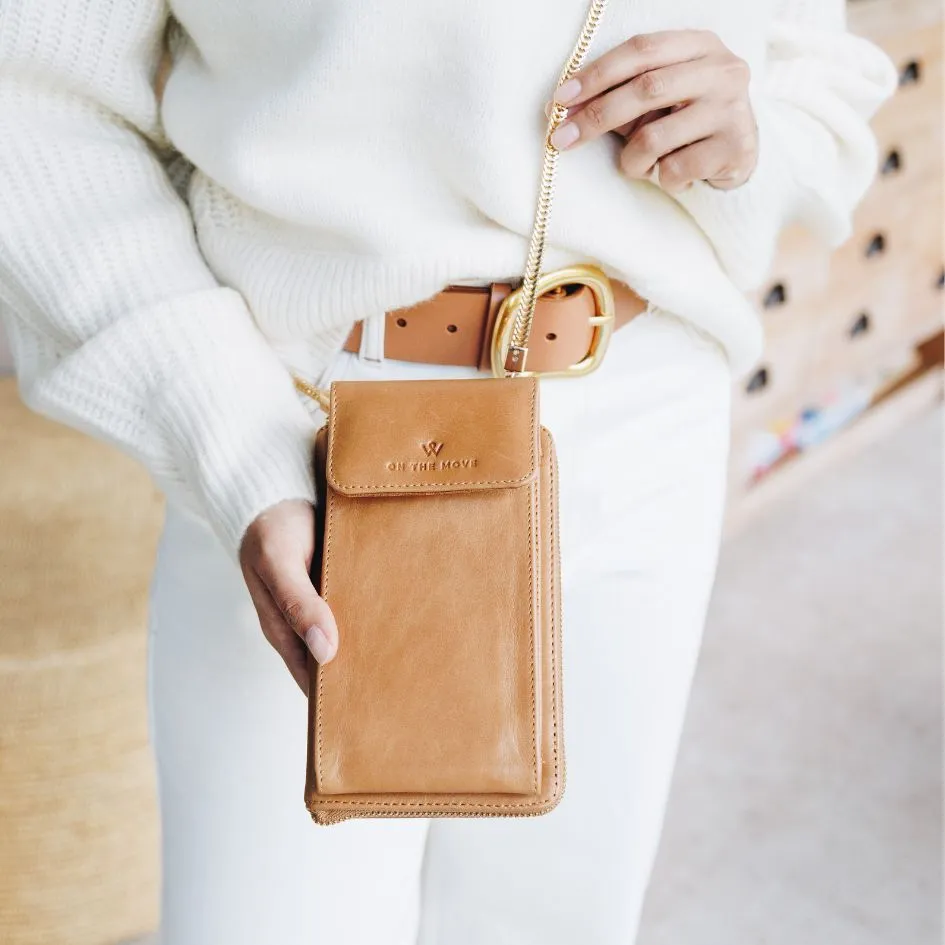 Toffee Leather Phone Purse Bag (w Gold Fittings)