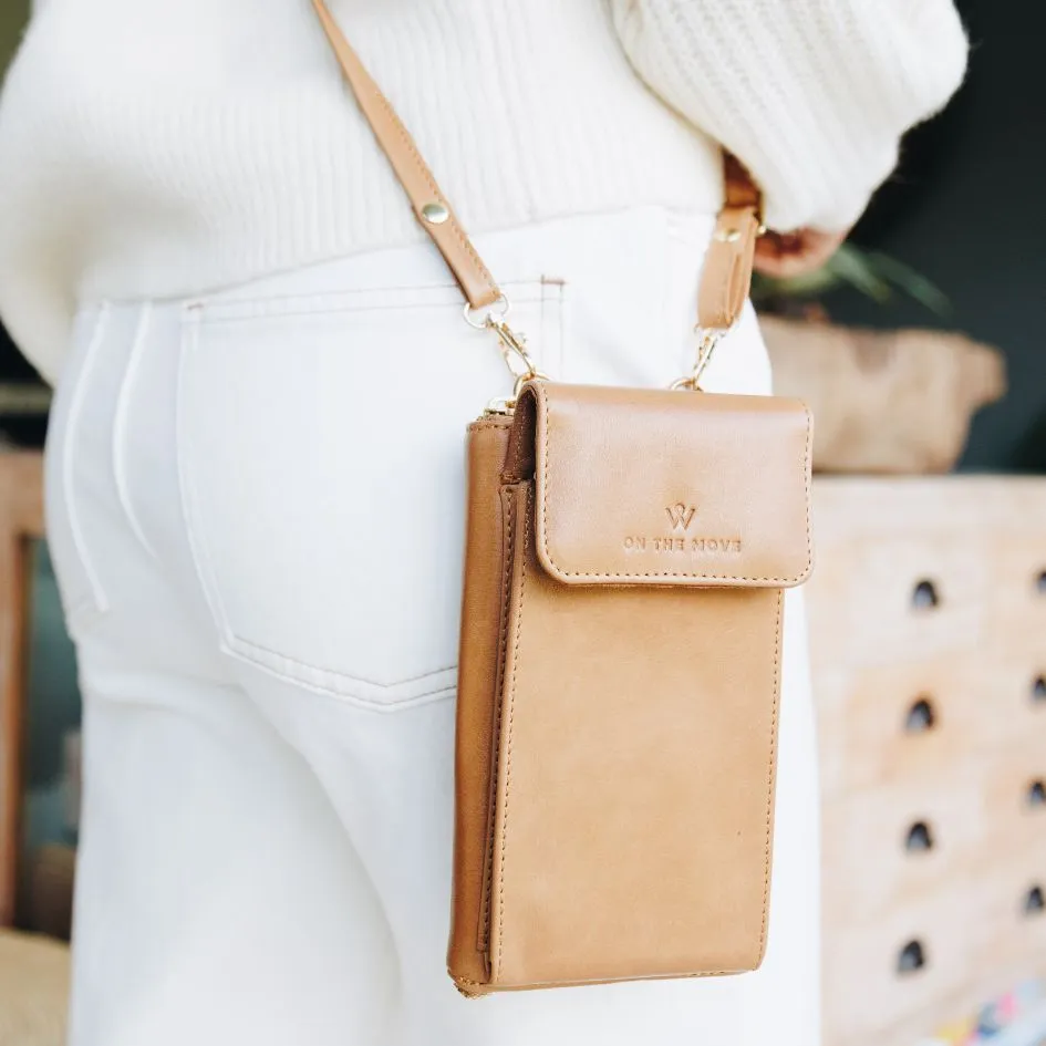 Toffee Leather Phone Purse Bag (w Gold Fittings)