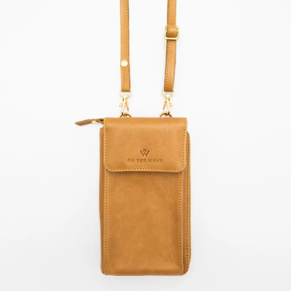 Toffee Leather Phone Purse Bag (w Gold Fittings)