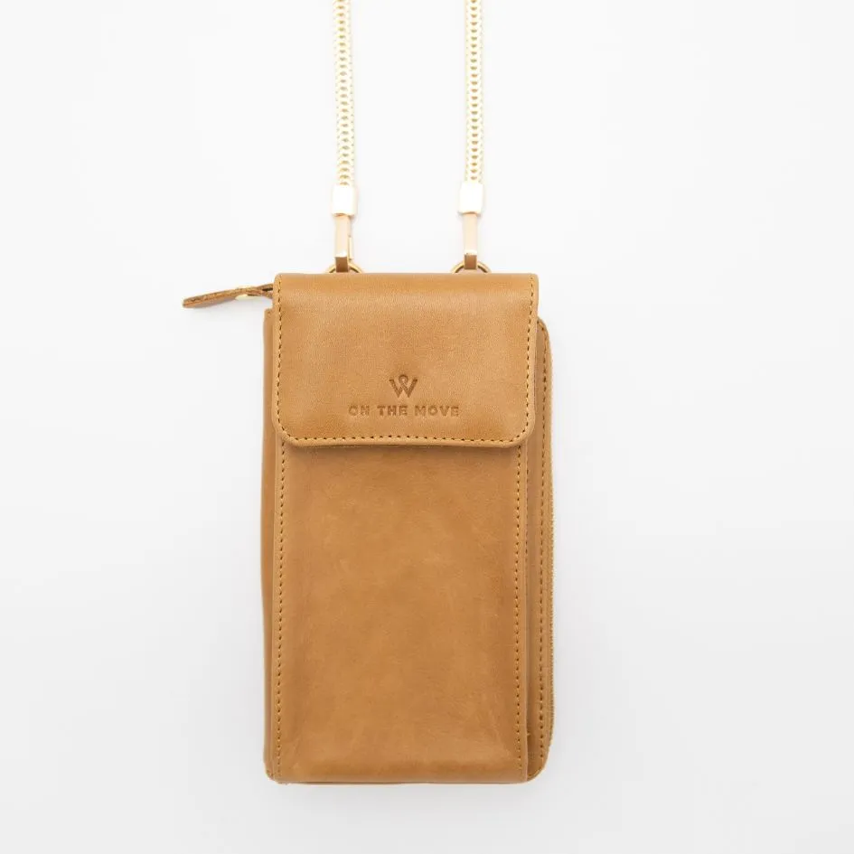 Toffee Leather Phone Purse Bag (w Gold Fittings)