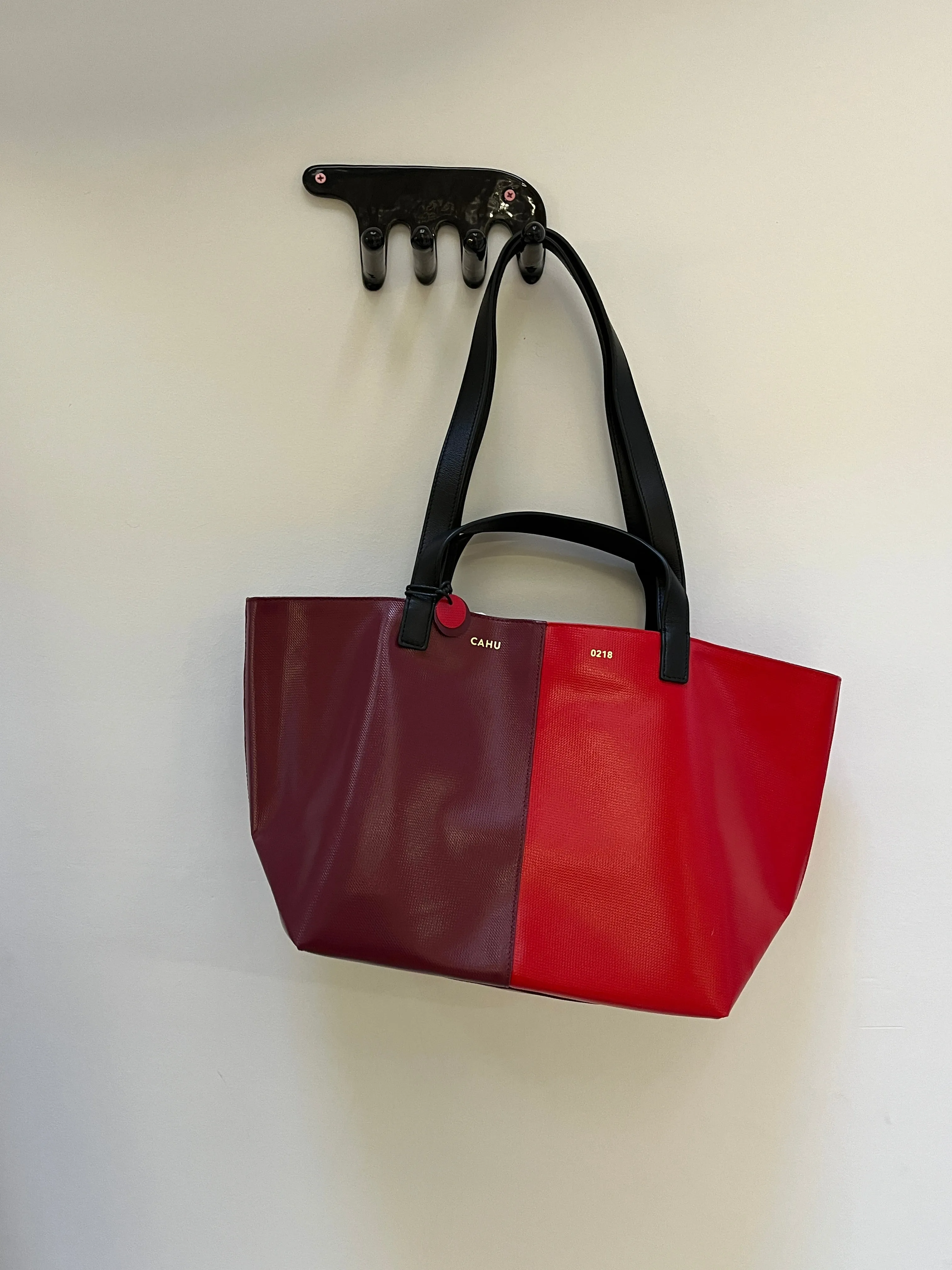 Two Tone Pratique Tote Bag - Burgundy/Red