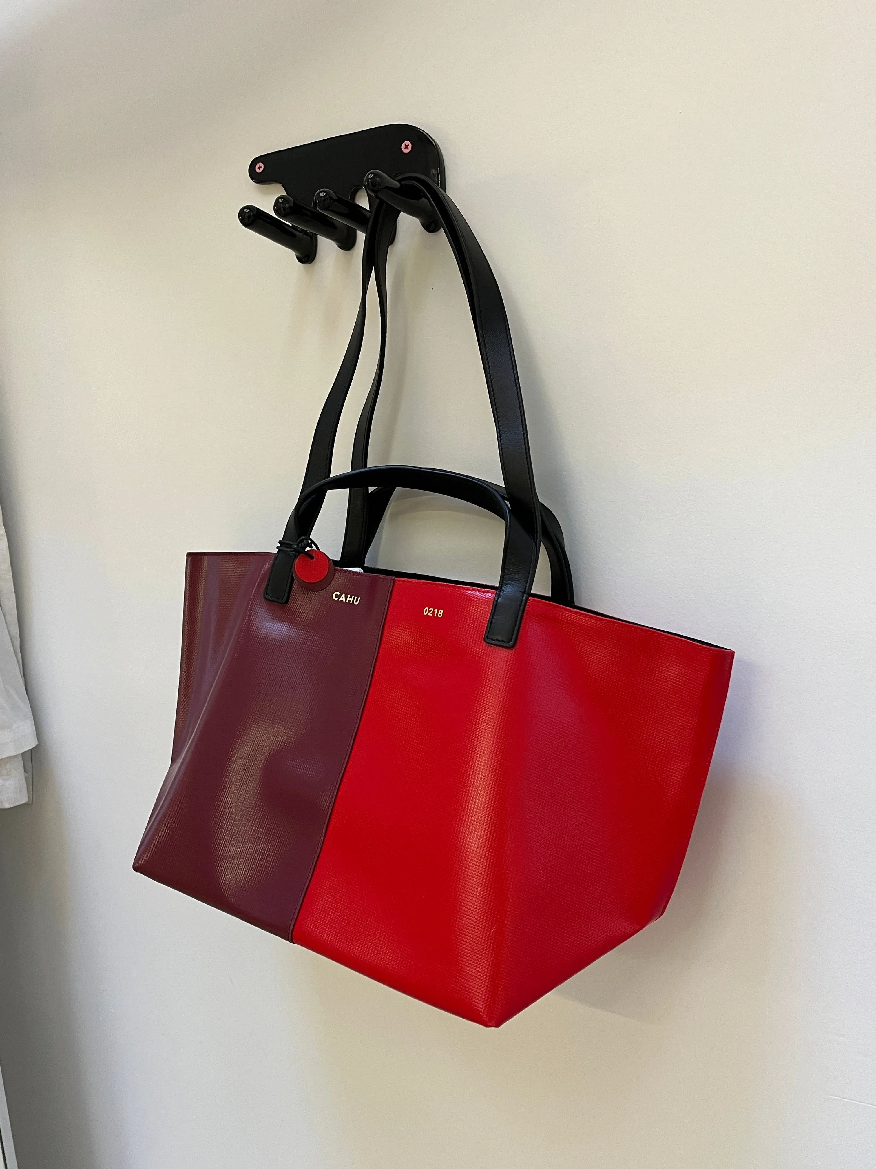 Two Tone Pratique Tote Bag - Burgundy/Red