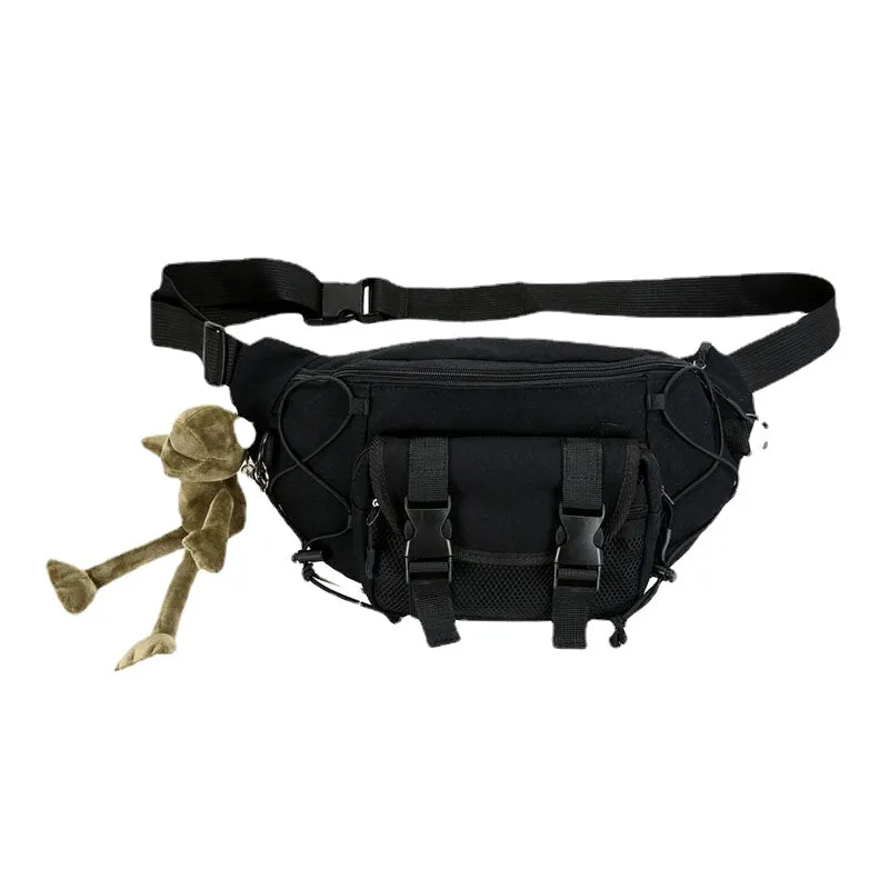 Unisex Canvas Lightweight Portable String Multifunction Adjustable Shoulder Strap Chest Bag Shoulder With Frog Pendant