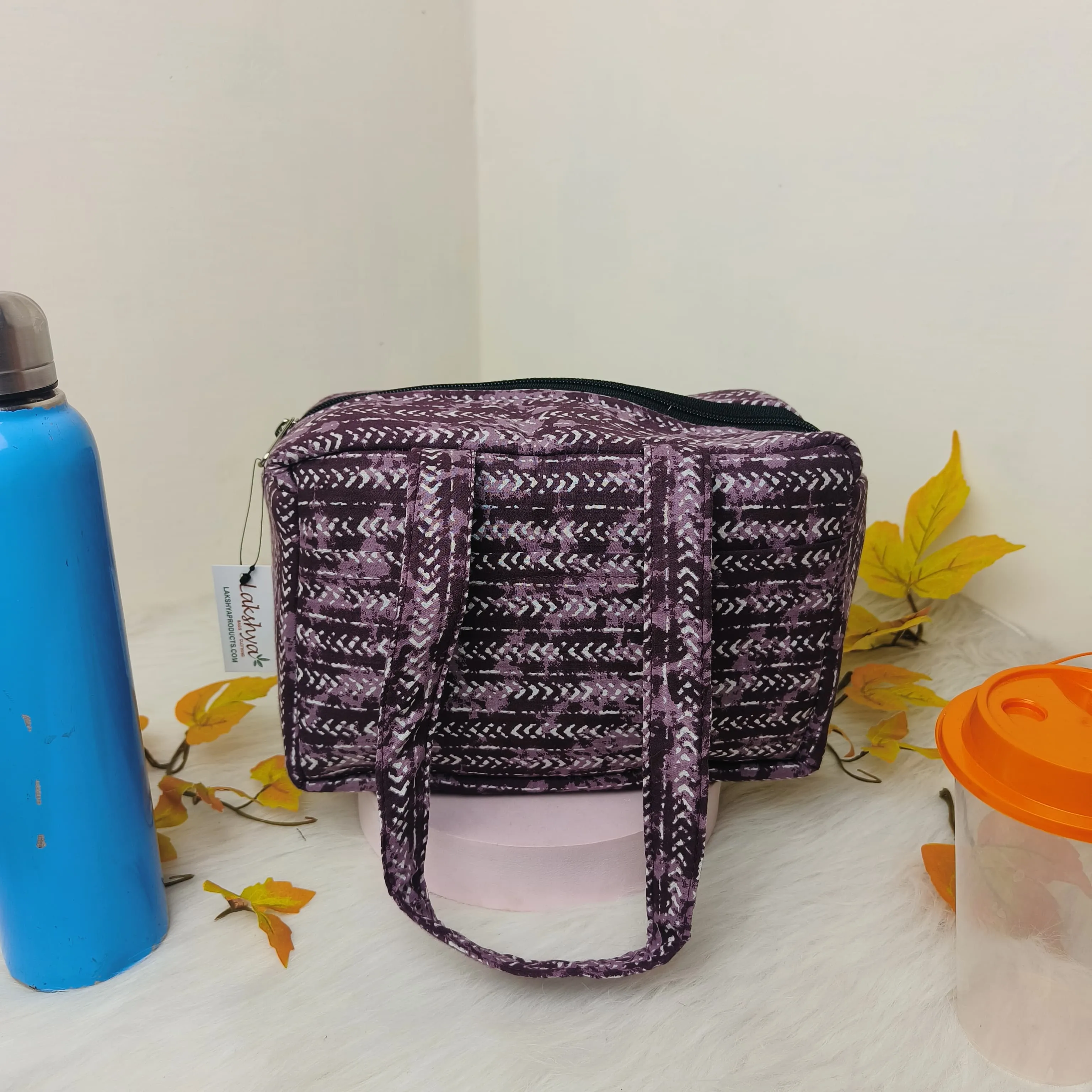 Water Proof Mini Lunch Bag Plum Color With White Prints