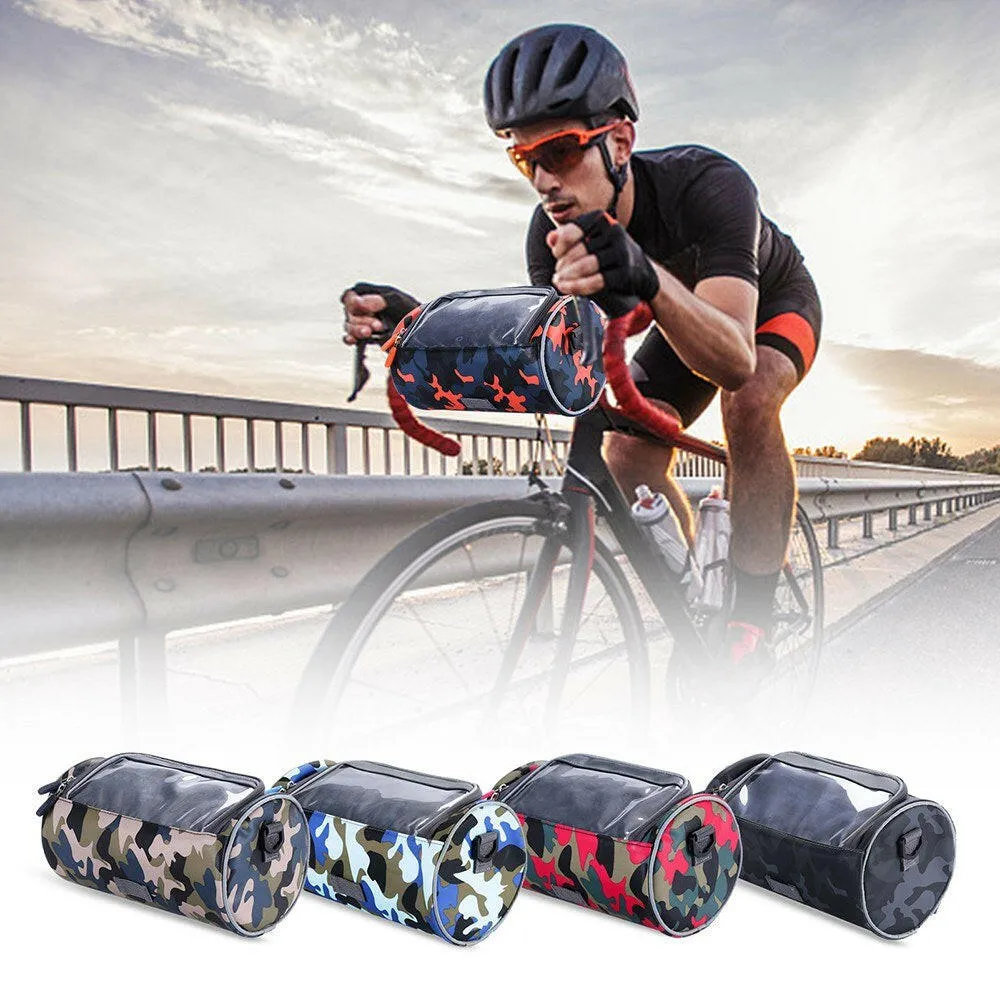 Waterproof Bike Handlebar Bag Bicycle Front Bag Camouflage Touchscreen Phone Holder Bag Pack Shoulder Bag MTB Cycling Storage Bag Pannier