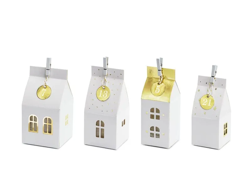 White & Gold Christmas Advent Calendar Houses