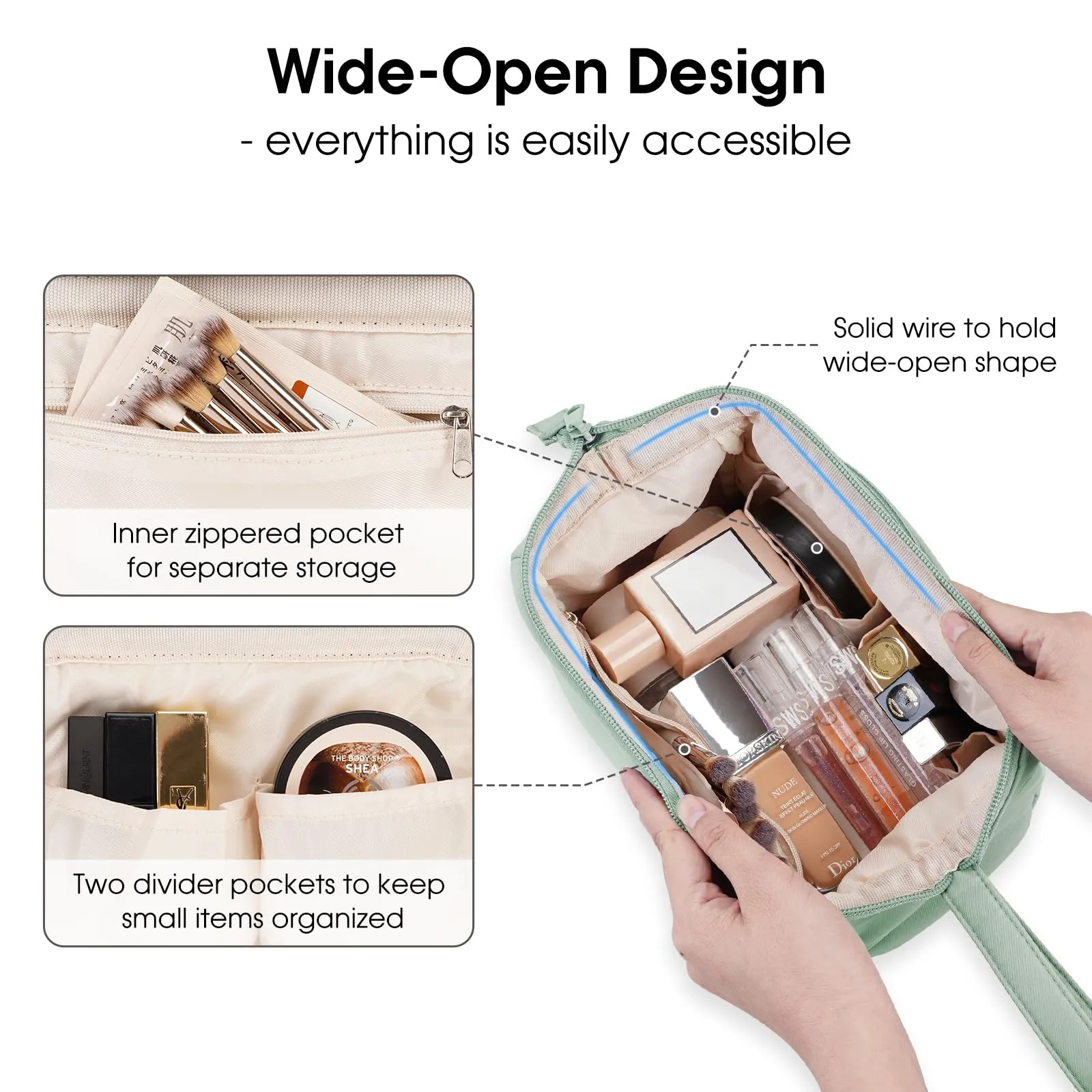 Wide-open Toiletry Make up Bag