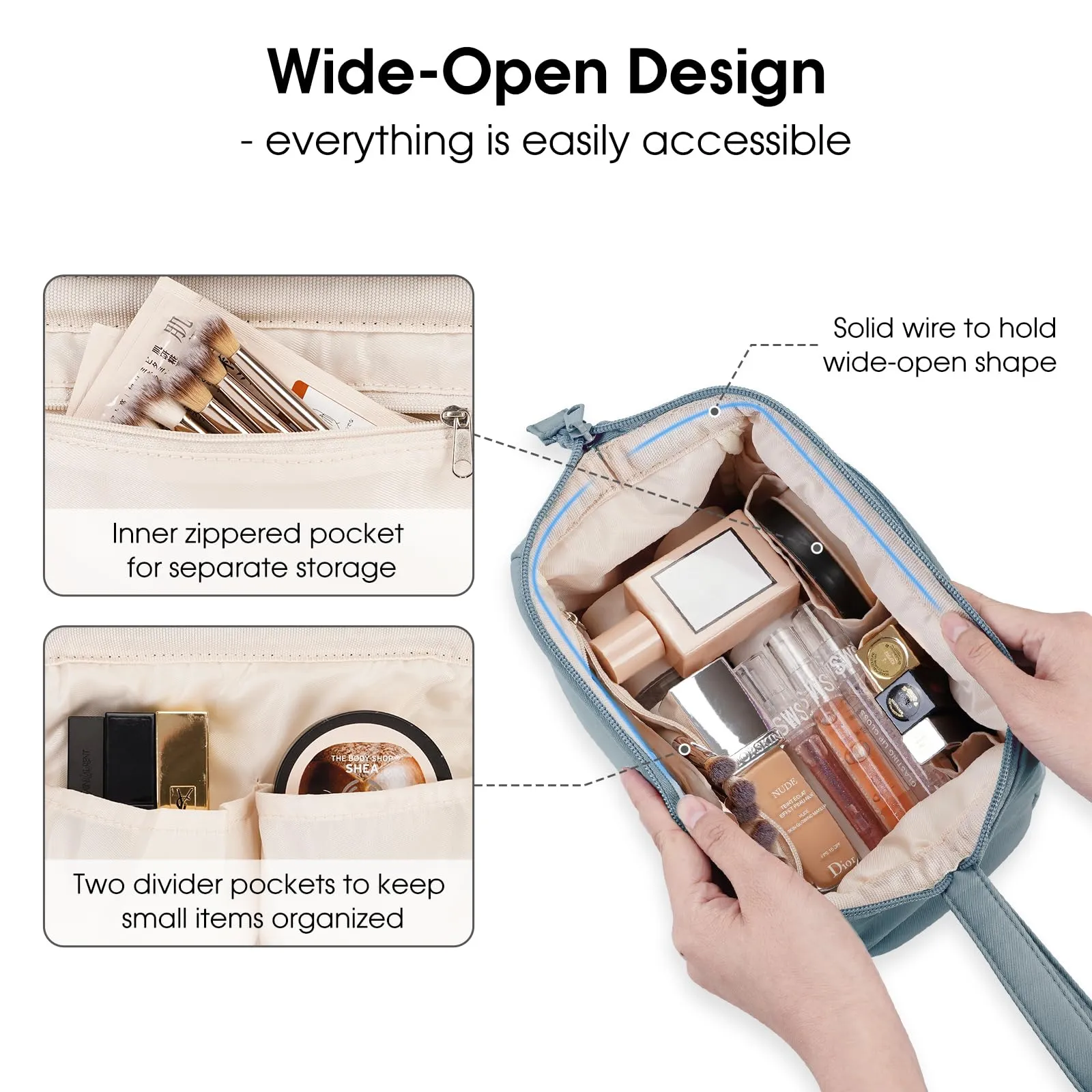 Wide-open Toiletry Make up Bag