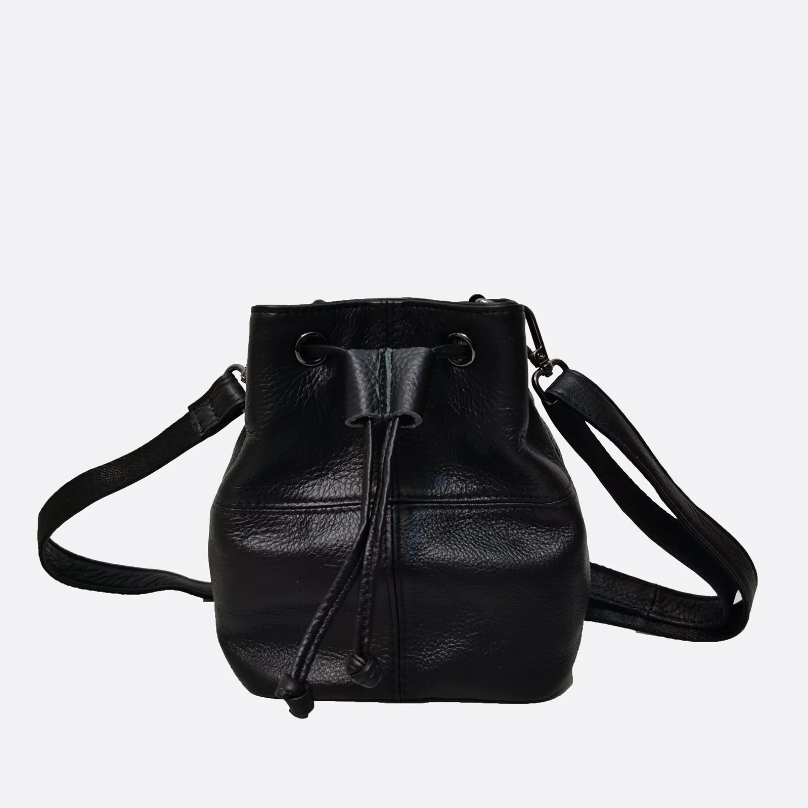 Women's genuine cowhide leather mini bucket bag with 2 straps