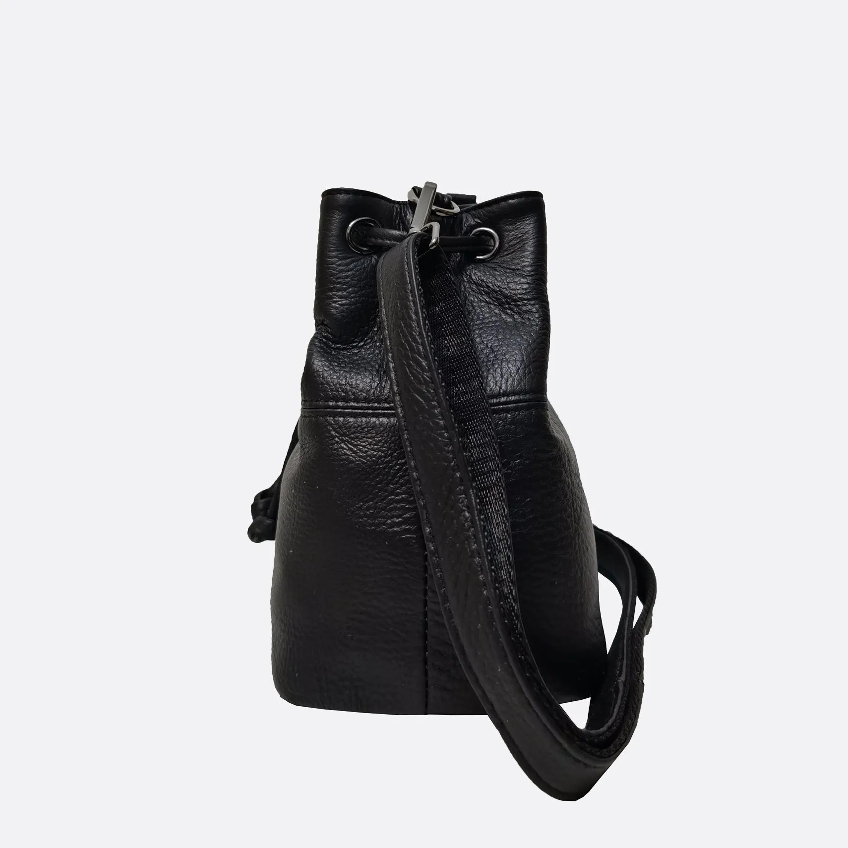 Women's genuine cowhide leather mini bucket bag with 2 straps