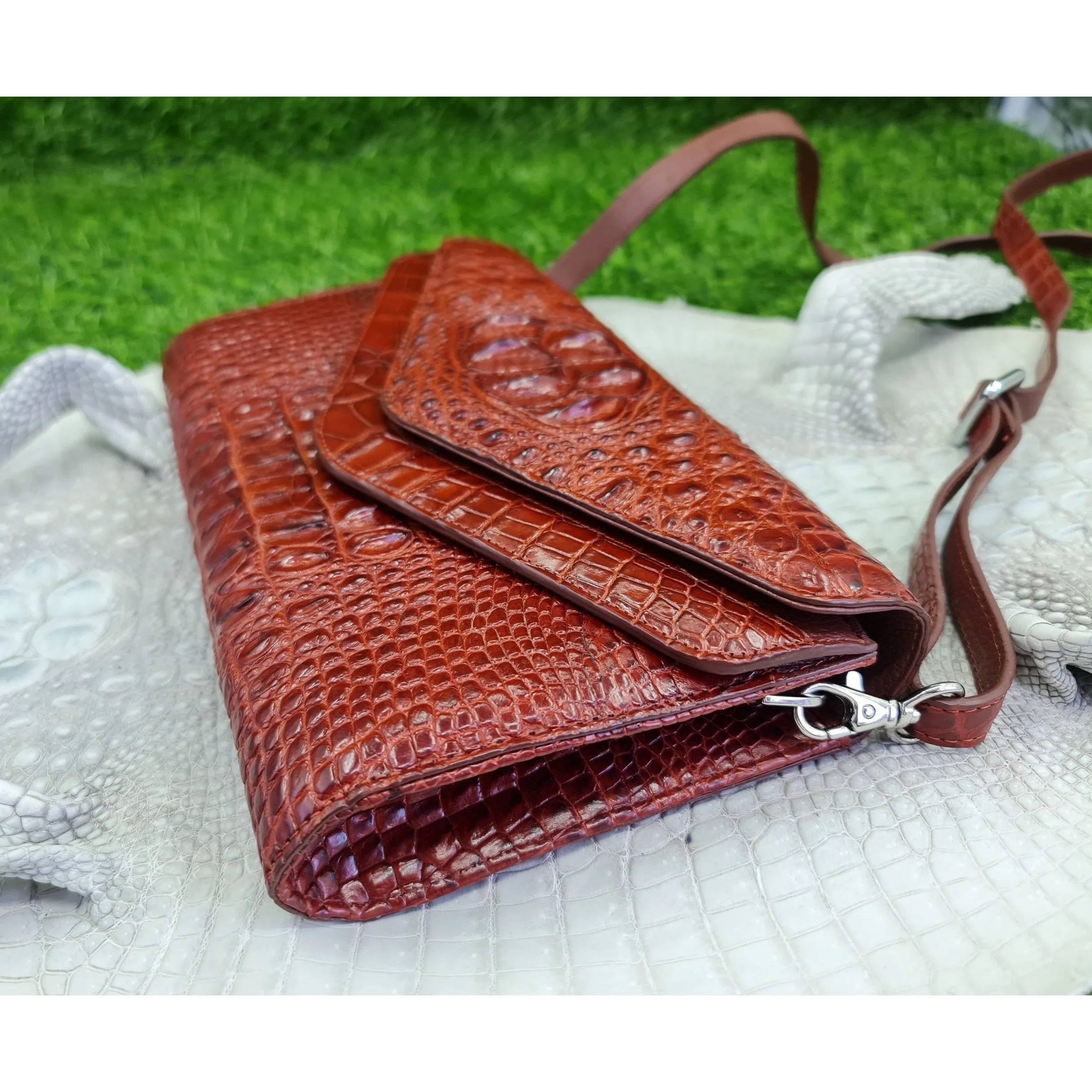 Womens Leather Alligator Handbag Handmade Luxury  Leather Bag - Work Bag Women - Brown Leather Satchel Purse XACH-08