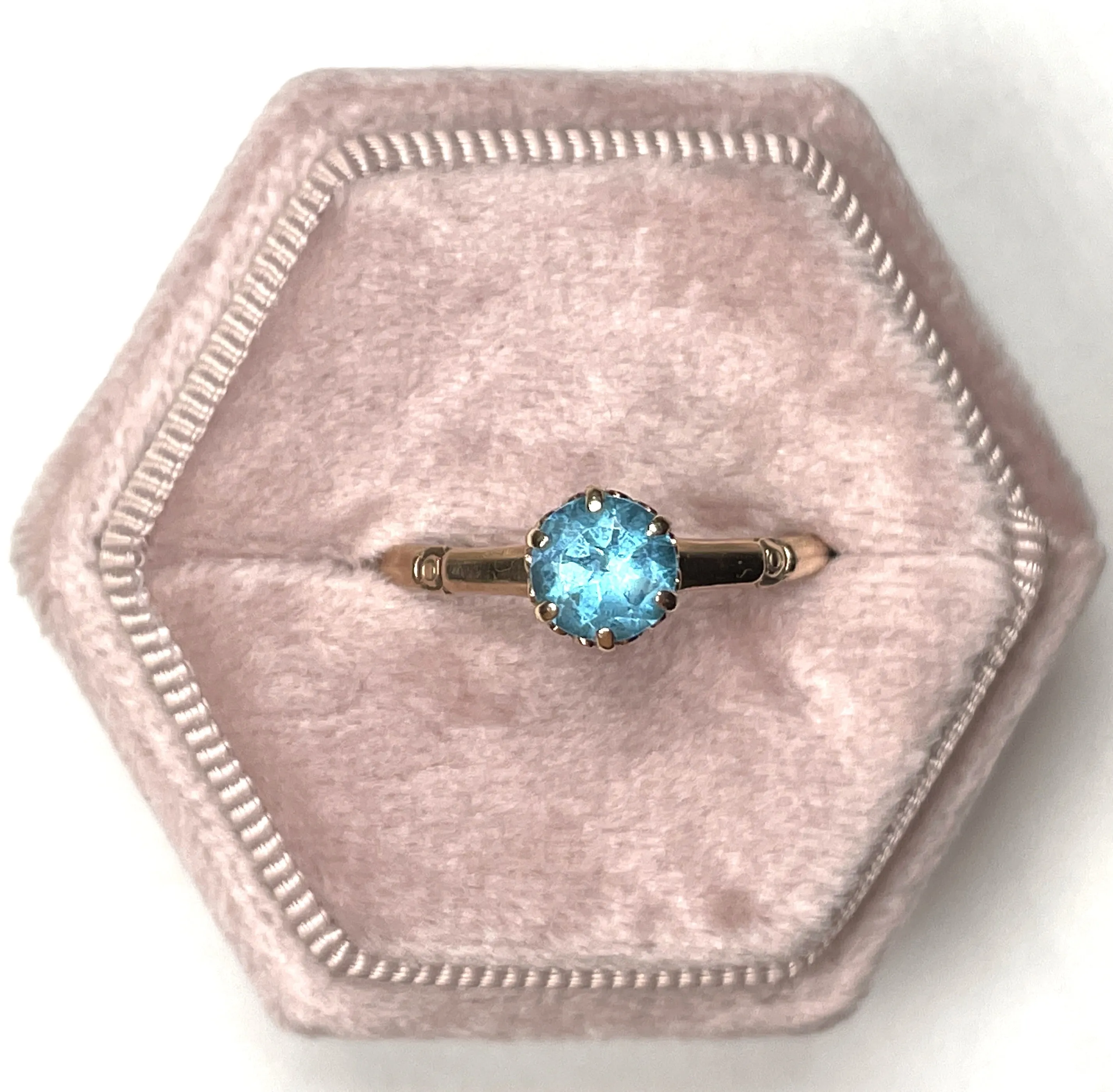 Yellow Gold Blue Topaz Solitaire Ring (Authentic Pre-Owned)